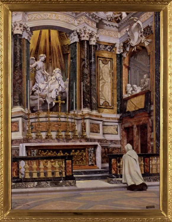 Figura inginocchiata davanti all' Estasi di santa Teresa d'Avila del Bernini - Gallerie degli Uffizi, Firenze